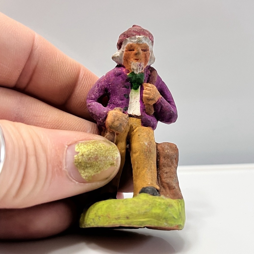 Vintage P. Fouque Santon French Hand Painted Figurine Shepherd Farmer Man